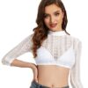 AMZHOTER Dirndl Bluse Damen Dirndlbluse Spitze Trachtenbluse Langarm Weiß Hochgeschlossen Bluse Oktoberfest 32-54 – Bild 3