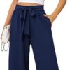 Actcat Damen Hose mit weitem Bein Leicht und Elegant Elastischer Bund Sommerhose mit Taschen für Legere Arbeit Geeignet – Bild 4