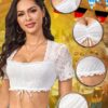 Aiseyi Dirndl Bluse Damen Weiß Dirndlbluse Spitze Kurzarm Dirndlblusen Kordelzug Spitzenbluse Dirndl Elegante Trachtenbluse Für Bayrische Tracht Oktoberfest – Bild 4