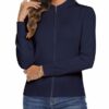 Aottori Damen Langarm Stehkragen Strickjacke Pullover Cardigan mit Reißverschluss Sweatshirt Casual Einfarbig Strickmantel Freizeit Jacket Outerwear – Bild 3