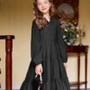 Arshiner Kleid Mädchen Festlich Volant V-Kragen Langarmkleid Swiss Dot Chiffonkleid Kinder Stufenkleid A-Linie Partykleid Hochzeit Prinzessinkleid Swing Skaterkleid 5-12 Jahre – Bild 3
