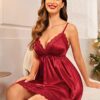 Avidlove Damen Nachthemd Sexy Negligee Satin Schlafkleid Spitze Babydoll Cami Kleid mit Slip – Bild 3