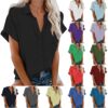 Bluse Damen Elegant Einfarbig Blusenshirt Revers Shirts Kurzarm Tshirt Knöpfe Longbluse Einreihiges Hemd Sommer Tops V-Ausschnitt Shirt Hemdbluse Lose Oberteile Große Größen Damenblusen mit Tasche – Bild 3