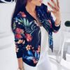 Bomberjacke Damen Blumenmuster Coat Sommer Blouson Reißverschluss Herbst Frühling Jacket Mädchen Sommerjacke Kurz Outwear College Jacke leichte Pilotenjacke Langarm Fliegerjacke Pilotenjacke – Bild 3