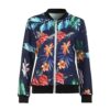Bomberjacke Damen Blumenmuster Coat Sommer Blouson Reißverschluss Herbst Frühling Jacket Mädchen Sommerjacke Kurz Outwear College Jacke leichte Pilotenjacke Langarm Fliegerjacke Pilotenjacke – Bild 4