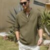 COOFANDY Herren Hemd Langarm Henley Shirt Leinenhemd Baumwolle Casual Regular Fit Sommerhemd – Bild 3
