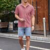 COOFANDY Herren Hemd Kurzarm Business Hemden mit Tasche Freizeithemd Casual Sommerhemd Fischgrätmuster Regular Fit Textured Shirt – Bild 4
