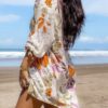 CUPSHE Damen Blusenkleid V Ausschnitt Langarm Lockeres Sommerkleid Freizeitkleider Bikini Cover Up Hemd Shirt Dress – Bild 4