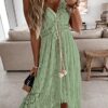 CUPSHE Damen Sommerkleid V Ausschnitt Floral Spitze Quasten Spaghetti Trägerkleid Freizeitkleider Hi-Low Party Boho Beach Maxi Dress – Bild 4