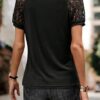 Cuptacc Bluse Damen Kurzarm Mit Spitze Ärmel 2025 Sommer Top Rundhals Plissierte Einfarbig Casual Tunika Tshirt Elegant – Bild 3