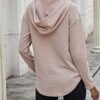 Cuptacc Pullover Damen Hoodie Langarm V Ausschnitt Pullover Sweatshirt Kapuzenpullover Einfarbig Drawstring Top – Bild 3