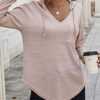 Cuptacc Pullover Damen Hoodie Langarm V Ausschnitt Pullover Sweatshirt Kapuzenpullover Einfarbig Drawstring Top – Bild 4