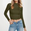 DeaAmyGline Damen Basic Langarmshirt Bauchfreie Crop Tops Langarm Enge Oberteile Slim Fit Stretch T Shirt Halber Rollkragen Cropped Pullover Strick Pullis Frauen Teenager Mädchen Herbst Winter – Bild 3