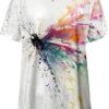 Damen Oberteile Sommer Tshirt Kurzarm Bluse mit Rundhalsausschnitt Bunte Blumen Drucken T-Shirt Tee Tops Pullover Teenager Mädchen Pulli Tunika Shirt Freizeit T Shirts Longbluse für Frauen – Bild 5