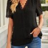 Dokotoo Damen Bluse Boho Spitze T-Shirt Tops Elegant Frühling Sommer V-Ausschnitt Oberteile Tunika S-XXL – Bild 4