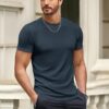Elegancity T-Shirt Herren Sommer Kurzarm Basic Sportlich T Shirts für Herren Slim Fit Crew Feinripp Fitness Muskelshirts – Bild 3