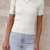 Eniloyal 2024 Tshirt Damen Top Elegant Kurzarm Gerippt mit Rundhals/Eckigem Ausschnitt in Schmaler Passform Oberteile Sommer Basic Shirts – Bild 5