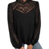 GORGLITTER Damen Elegant Blusen Stehkragen Oberteiel Hemdbluse Langarm Spitzen Tunika Bluse mit Laternenärmeln – Bild 4