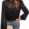GORGLITTER Damen Elegant Blusen Stehkragen Oberteiel Hemdbluse Langarm Spitzen Tunika Bluse mit Laternenärmeln – Bild 5