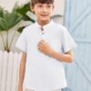 Haloumoning Jungen Hemd Leinen Kurzarm Henley Shirt Sommer Einfarbig Shirt Regular Fit Casual Freizeit Hemd Party Hemd für Kinder (3-14 Jahre) – Bild 5