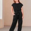 Haloumoning Mädchen Jumpsuits Kinder Mode Lange Hosen Mädchen Sommer Kurzarm Overall Casual Sport Jumpsuit – Bild 3