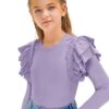 Haloumoning Mädchen T-Shirts Rüsche Langarmshirt Kinder Cute Fitted Rundhals-Oberteile Leichtgewicht Casual Tops – Bild 4