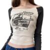 Himllauen Damen Langarmshirt Print Langarm Shirt Sweatshirt Vintage Crop Tops Y2k Gothic Punk Grunge E-Girl Clothes für Frauen Mädchen – Bild 3