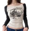 Himllauen Damen Langarmshirt Print Langarm Shirt Sweatshirt Vintage Crop Tops Y2k Gothic Punk Grunge E-Girl Clothes für Frauen Mädchen – Bild 4