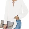 Homlan Damen Bluse Elegant V Ausschnitt Langarm Arbeit Oberteile Casual Tunika Henley Langarmshirt Einfarbig Lose Hemdbluse – Bild 4