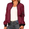 Hsternexy Bomberjacke Damen Blumenmuster Leichte Sommerjacke Frühlingsjacke Sommer Reißverschluss Kurz Pilotenjacke Blouson Jacke Dünne Langarm Übergangsjacke College Jacke Mädchen Fliegerjacke – Bild 3