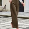 Imuedaen Cordhose Damen High Waist Weites Bein Hosen Freizeithose Lang Casual Locker Hose mit Taschen und Knöpfen – Bild 4