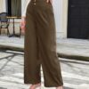 Imuedaen Cordhose Damen High Waist Weites Bein Hosen Freizeithose Lang Casual Locker Hose mit Taschen und Knöpfen – Bild 5