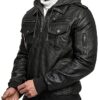 Indicode Herren Aaron Lederjacke mit abnehmbarer Kapuze | Kunstlederjacke Übergangsjacke – Bild 5
