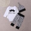 Juflam Neugeborenes Baby Kleidung Kleiner Mann Top Strampler + Hose Legging + Hut 3 Stück Outfit Set – Bild 3