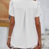 LEKOPUR Bluse Damen Sommer Kurzarm Tunika V-Ausschnitt Shirt Einfarbig Chiffon Oberteile Frühling Elegant Sommerblusen Casual Blusenshirt Tshirt Top – Bild 3