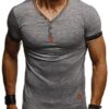Leif Nelson Sommer T-Shirt Herren V-Ausschnitt - Coole Tshirts lang V-Neck Baumwolle - Casual Basic Shirts Männer Kurzarm – Bild 3