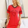 Litherday Nachthemd Damen Nachtwäsche Baumwolle Loungewear Nachtkleid Kurz Negligee Streifen Kurze Ärmel Sleepshirt Kurzarm V-Ausschnitt Sleepwear Bequeme Freizeitkleid – Bild 4