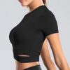 MUYOGRT T-Shirt Damen Sportshirt Langarm Crop Top Sexy Sport Oberteil Bauchfreie Sommer Laufshirt Atmungsaktiv Sporttop Leicht Yoga Fitness Shirts Schnelle Trockene Funktionsshirt – Bild 5