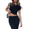 OOHOKAY Damen Basic T-Shirt Klassischer Schnitt Sommer Tee Shirts Kurzarm Crop Tops Y2K Slim Fit Oberteile Einfarbiges Elegant Tshirt – Bild 5