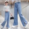 Rolanko Mädchen Jean Hosen Loch Denim Blau Jeans, Vintage Hose mit weitem Bein für Kinder Fit – Bild 4