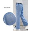 Rolanko Mädchen Jean Hosen Loch Denim Blau Jeans, Vintage Hose mit weitem Bein für Kinder Fit – Bild 5