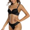 SHEKINI Damen BH Set Spitze BH Und Slip Dessous Sets Push Up Bügel BH und Tanga Sexy Unterwäsche Dessous Set Lingerie – Bild 3