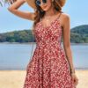 STYLEWORD V-Ausschnitt Sommerkleid Damen Ärmellos Swing Kleid Blumen Spagettiträgern Trägerkleid Strandkleid mit Taschen – Bild 4