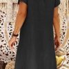 Sommerkleid Damen Leinen Kleider Casual V-Ausschnitt Midikleid Kurzarm A-Linie Kleid Strandkleid Ohne Zubehör – Bild 4
