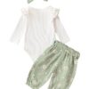TiaoBug Baby Mädchen Kleidung Set Langarm Body mit Blumenmuster Lange Hose und Schleife Stirnband 3 Pcs Herbst Winter Babykleidung – Bild 3