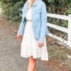 Vetinee Damen Jeansjacke Langarm Stretchy Jean Jacken mit Tasche – Bild 3