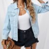 Vetinee Damen Jeansjacke Langarm Stretchy Jean Jacken mit Tasche – Bild 4