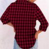 YUTILA Damen Kariertes Hemdbluse Langarm V-Ausschnitt Freizeithemd Lockere Bluse Karohemd Oberteil mit Tasche – Bild 4