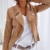 Youning Damen Jacke Kurz Übergangsjacke Moto Bikerjacke Herbst Frühling Leicht Jacken Sommerjacke Reverskragen Langarm Boyfriend Kurze Mantel mit Reißverschluss – Bild 3