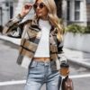 Zeagoo Damen Flanell Jacke Karierte Langarm Kurzjacke Revers Button-Down Shacket Mantel – Bild 5